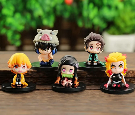 Demon Slayer Chibi Set of 5 Sitting Figures Model C | 6 cm | Anime Collectibles